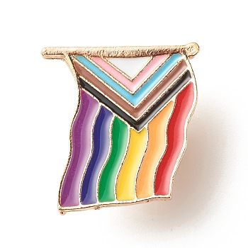 Pride Flag Enamel Pin, Twisted Rectangle Iron Enamel Brooch for Backpack Clothes, Light Gold, Colorful, 21x22.5x10mm