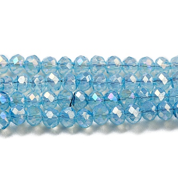Transparent Baking Painted Glass Beads Strands, AB Color, Faceted, Round, Light Sky Blue, 3x2.5mm, Hole: 0.7mm, about 156~159pcs/strand, 14.80~14.96 inch(37.6~38cm)