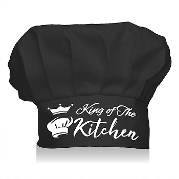 Custom Cotton Chef Hat, Black Hat with White Word King of The Kitchen, Crown Pattern, 300x230mm