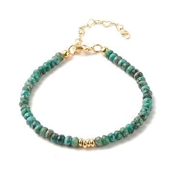 Natural Malaysia Jade(Dyed) Beaded Bracelets for Women or Men, with Golden Tone Brass Findings, Dark Cyan, 7-1/4 inch(18.5cm), 4mm