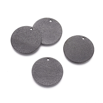 304 Stainless Steel Textured Pendants, Flat Round, Electrophoresis Black, 20x1mm, Hole: 1mm