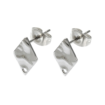 304 Stainless Steel Stud Earring Findings, Rhombus, 12x8mm, Hole: 1.4mm, Pin: 10.5x0.5mm