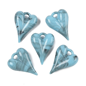 Acrylic Pendants, Heart, Sky Blue, 27x20.5x8.5mm, Hole: 3x3mm