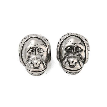 Animal 304 Stainless Steel Beads, Antique Silver, Orangutan, 10.5x8x8mm, Hole: 1.8mm
