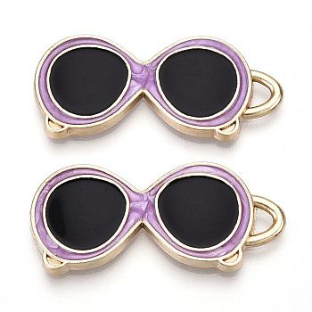 Alloy Enamel Pendants, Golden, Glasses Charm, Medium Orchid, 31x13.5x2~2.5mm, Hole: 2~3x2mm