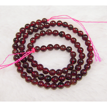 Natural Garnet Bead Strands, Grade B, Round, 4mm, Hole: 0.8mm, about 89pcs/strand, 16 inch