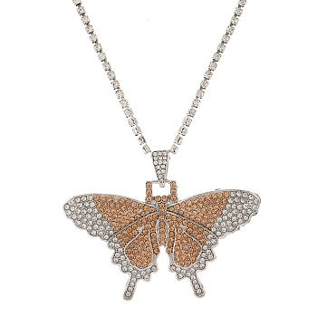 Butterfly Rhinestone Pendant Necklaces, with Platinum Alloy Chains, Topaz, 18.31 inch(46.5cm)