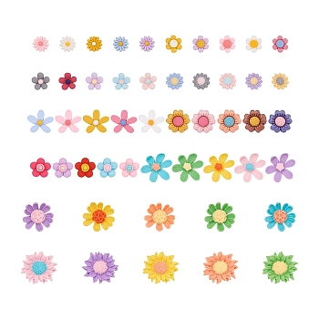 Craftdady 200Pcs 10 Style Opaque Resin Cabochons, Flower, Mixed Color, 20pcs/style