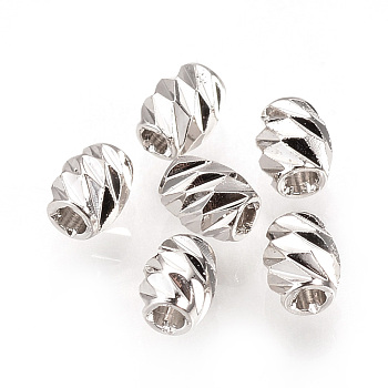 Brass Spacer Beads, Fancy Cut,Barrel, Nickel Free, Real Platinum Plated, 4x3mm, Hole: 1mm