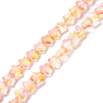 Transparent Glass Beads Strand, with Glitter Powder, Star, Wheat, 7.5~8x8.3x4mm, Hole: 0.7~1mm, about 50pcs/strand, 14.72~14.92 inch(37.4~37.9cm)