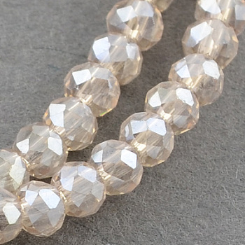 Electroplate Glass Beads Strands, AB Color Plated, Faceted Rondelle, Linen, 3x2mm, Hole: 0.5mm, about 165~170pcs/strand, 16.7 inch
