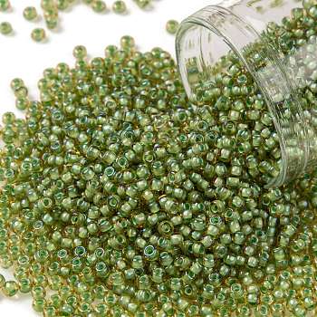 TOHO Round Seed Beads, Japanese Seed Beads, (946) Light Green Lined Topaz, 11/0, 2.2mm, Hole: 0.8mm, about 1110pcs/bottle, 10g/bottle