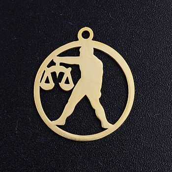 201 Stainless Steel Pendants, Constellation, Golden, Libra, 20.5x18x1mm, Hole: 1.5mm