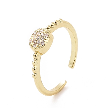 Clear Cubic Zirconia Flat Round Open Cuff Ring, Brass Jewelry for Women, Golden, Inner Diameter: 18mm
