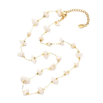 Natural White Moonstone Chip Beaded Necklace for Girl Women, Brass Cable Chains Necklace, Golden, 16.33 inches(41.5cm)