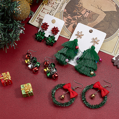 Anattasoul 4 paires 4 style thème de Noël cloche et nœud papillon en alliage boucles d'oreilles pendantes(EJEW-AN0001-98)-7