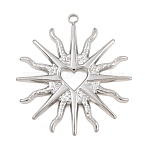 304 Stainless Steel Pendants, Sun with Heart Charms, Stainless Steel Color, 33x30x2mm, Hole: 1.81mm(SA-CBA6E67-04P)