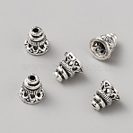 Tibetan Style Alloy Bead Caps, Flower, Antique Silver, 8x8mm, Hole: 1.5mm(FIND-WH0427-94AS)