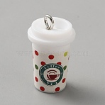 Christmas Silicone Pendants, Coffee Cup, with Iron Platinum Tone Loop, Polka Dot, 24.5x14.5mm, Hole: 2.5mm(SIL-TAC0013-13E)