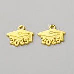 Alloy Pendants, Graduation Cap with 2025 Charms, Golden, 14.5x18x1mm, Hole: 1.4mm(FIND-WH0126-714G)