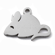 304 Stainless Steel Charms, Stainless Steel Color, Laser Cut, Mouse, 10x13x1mm, Hole: 1.2mm.(STAS-K272-01D-P)