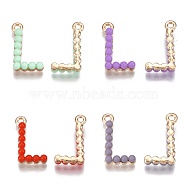 Acrylic Pendants, with Alloy Findings, Letter, Light Gold, Mixed Color, Letter.L, 18x10x3.5mm, Hole: 1.6mm(PALLOY-T056-70-L)