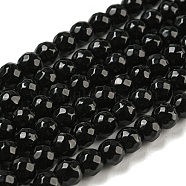 Faceted Round Natural Agate Beads Strands, Dyed, Black, 6mm, Hole: 1.5mm, about 60pcs/strand, 14.9 inch(G-S132-01)