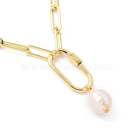 Natural Cultured Freshwater Pearl Pendant Necklaces, with Brass Paperclip Chains and Oval Screw Carabiner Lock Charms, Golden, 18.50 inch(47cm)(NJEW-JN03087)
