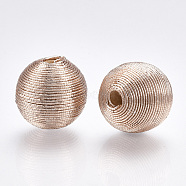 Wood Beads Covered with Polyester Cord Wire, Round, Navajo White, 12~13x12~12.5mm, Hole: 1.5~2mm(WOVE-S117-12mm-05)