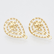 304 Stainless Steel Stud Earring Findings, with Loop, Teardrop, Golden, 22.5x14mm, Hole: 1mm, pin: 0.7mm.(STAS-S079-40A)