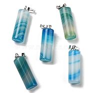 Natural Banded Agate Pendants, with Platinum Tone Brass Findings, Dyed & Heated, Column Charms, 26~27x8~8.5mm, Hole: 4x6.5mm(G-E135-02P-13)