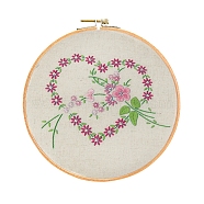 Embroidery Starter Kits, including Embroidery Fabric & Thread, Needle, Instruction Sheet, Heart & Flower for Valentine's Day, Heart, 270x270mm(DIY-P077-034)