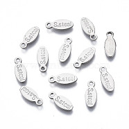 201 Stainless Steel Charms, Stamping Blank Tag, Oval with Word S.Steel, Stainless Steel Color, 10x4x1mm, Hole: 1.2mm(STAS-N095-029)