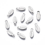 Non-Tarnish 201 Stainless Steel Charms, Stamping Blank Tag, Oval with Word S.Steel, Stainless Steel Color, 10x4x1mm, Hole: 1.2mm(STAS-N095-029)