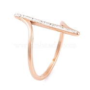 304 Stainless Steel Thin Curve Finger Ring for Women, with Rhinestone, Rose Gold, 24mm, US Size 6~9(16.5~18.9mm)(RJEW-C086-25-RG)