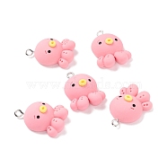 Resin Pendants, with Iron Accessories, Octopus, Pink, 26x19x9mm, Hole: 2mm(RESI-K018-06)