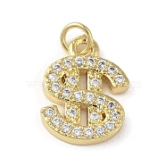 Rack Plating Brass Micro Pave Cubic Zirconia Charms, Dollar, Long-Lasting Plated, Cadmium Free & Lead Free, with Jump Ring, Real 18K Gold Plated, 13.5x10x2mm, Hole: 2mm(KK-C052-32G)