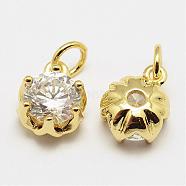 Brass Micro Pave Grade AAA Cubic Zirconia Charms, Flower, Cadmium Free & Nickel Free & Lead Free, Real 18K Gold Plated, 13x8x5mm, Hole: 3mm(KK-P057-08G-NR)