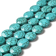 Natural Howlite Beads Strands, Dyed, Faceted, Flat Round, Dark Turquoise, 15.5x6mm, Hole: 1.2mm, about 26pcs/strand, 15.59 inch(39.6cm)(G-C025-07B)