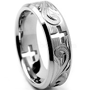 Alloy Hollow Out Cross Finger Ring for Women, Platinum, US Size 9(18.9mm)(RELI-PW0003-03D)