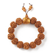 Mala Beads Bracelet, Round Natural Rudraksha Beaded Stretch Bracelet for Women, with Plastic Beads, Sienna, Inner Diameter: 2-5/8 inch(6.6~6.8cm)(BJEW-P291-02B)