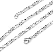 Tarnish Resistant Figaro Chain Necklace for Men, 304 Stainless Steel Necklaces, with Lobster Claw Clasps, Stainless Steel Color, 17.7 inch(45cm)(NJEW-F027-03-1mm)