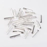 Iron Ribbon Crimp Ends, Silver Color Plated, 8x35mm, Hole: 1mm(E184Y-S)