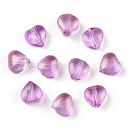 Transparent Spray Painted Glass Beads, with Glitter Powder, Heart, Orchid, 6x6x4mm, Hole: 0.7mm(GLAA-R211-02-B06)