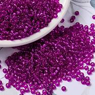MIYUKI Round Rocailles Beads, Japanese Seed Beads, 8/0, (RR1340) Dyed Silverlined Fuchsia, 3mm, Hole: 1mm, about 19000~20500pcs/pound(SEED-G008-RR1340)