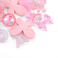 Opaque & Transparent Acrylic Beads, Mixed Shapes, Pink, 7.5~33x7.5~43.5x4.5~16mm, Hole: 1.2~4mm, about 470pcs/500g(MACR-T045-01C)