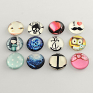 Mixed Printed Glass Half Round Cabochons, Mixed Color, 25x11mm(GGLA-Q032-25mm-M)
