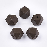 Painted Natural Wooden Beads, Faceted, Polygon, Coconut Brown, 19~20x19~20x19.5~20.5mm, Hole: 4mm(WOOD-Q040-017B-01)