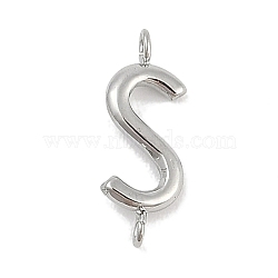 304 Stainless Steel Letter Connector Charms, Stainless Steel Color, Letter S, 12x4.5x2mm, Hole: 1.2mm(STAS-M108-01P-19)