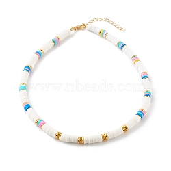 Polymer Clay Heishi Beaded Necklaces, with Brass Beads and 304 Stainless Steel Lobster Claw Clasps, Golden, Turquoise, 15.75 inch(40cm)(X-NJEW-JN03504-05)